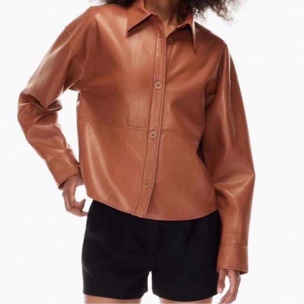 Babaton Terracotta Leather Shirt Jacket